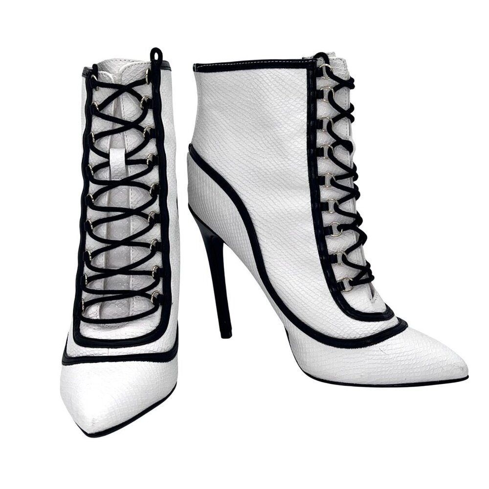 ShoeDazzle Dangerous Booties Womens Size 9 White Multi Back Zipper & Lace-Up New
